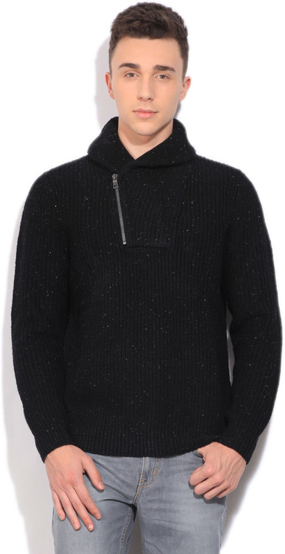 Nautica Self Design Casual Men Black Sweater